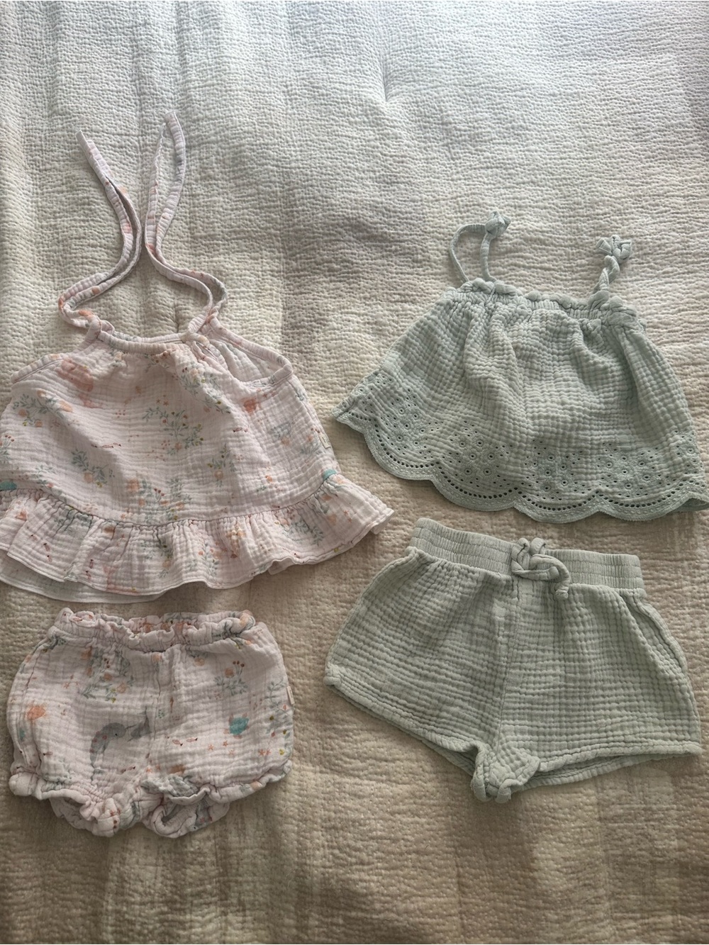 Girls' Pastel Pink & Sage Green Matching Underwear Set - 2 Tank Tops & 2 Shorts